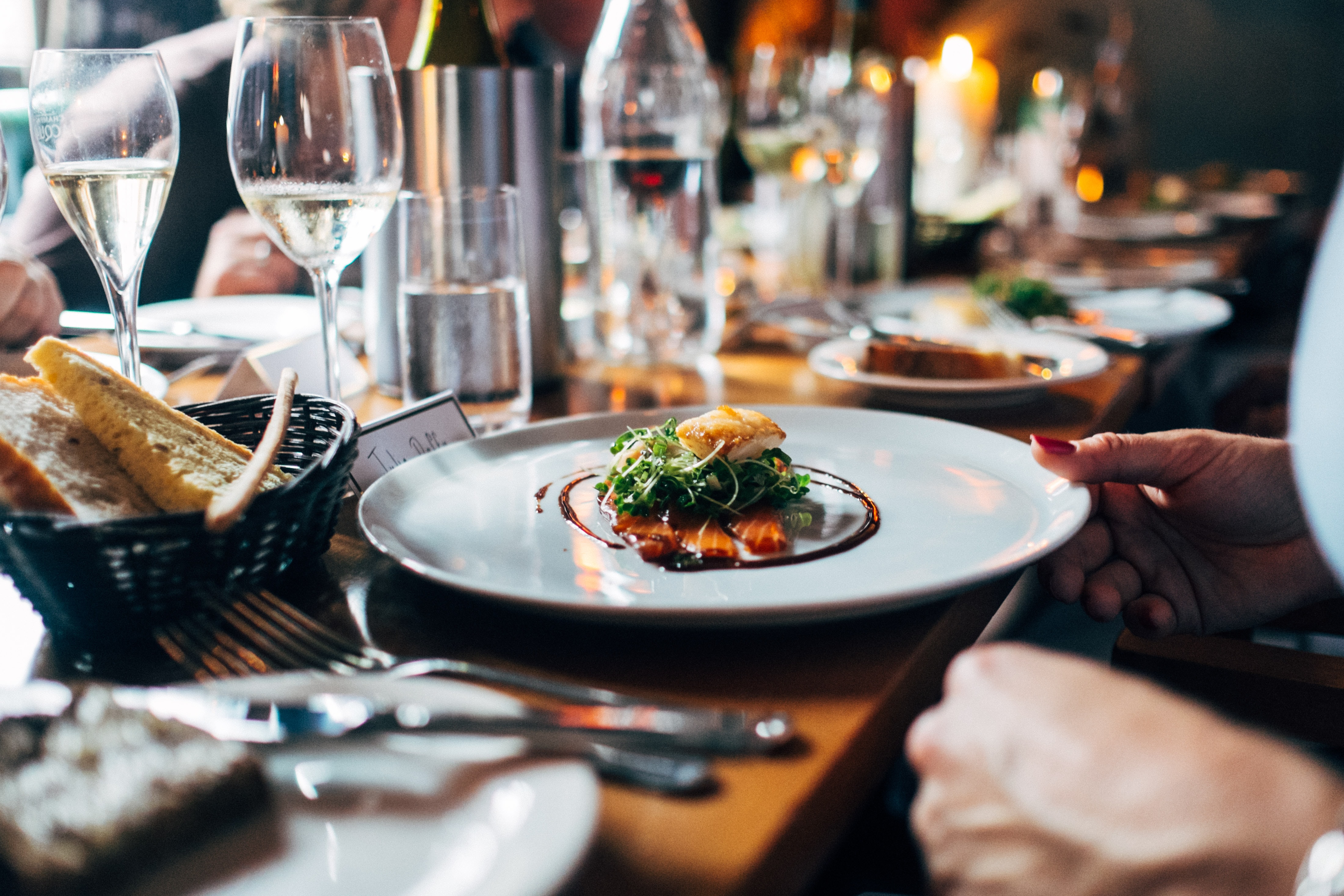 photo of a plate on a restaurant table