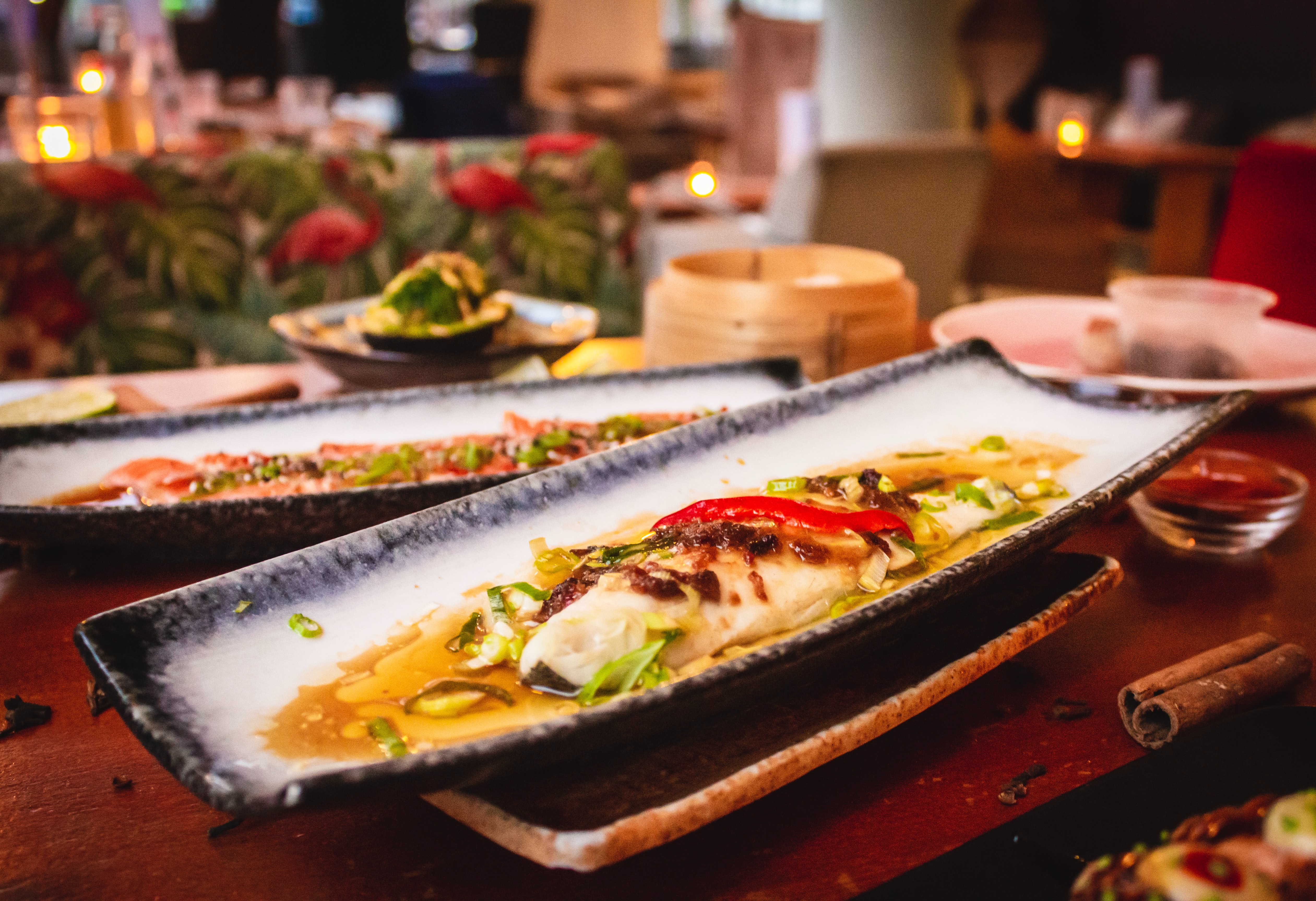 photo of a plate on a restaurant table